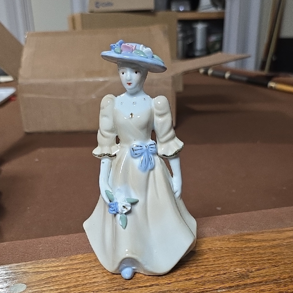 Elegant Porcelain Lady Figurine with Blue Accents